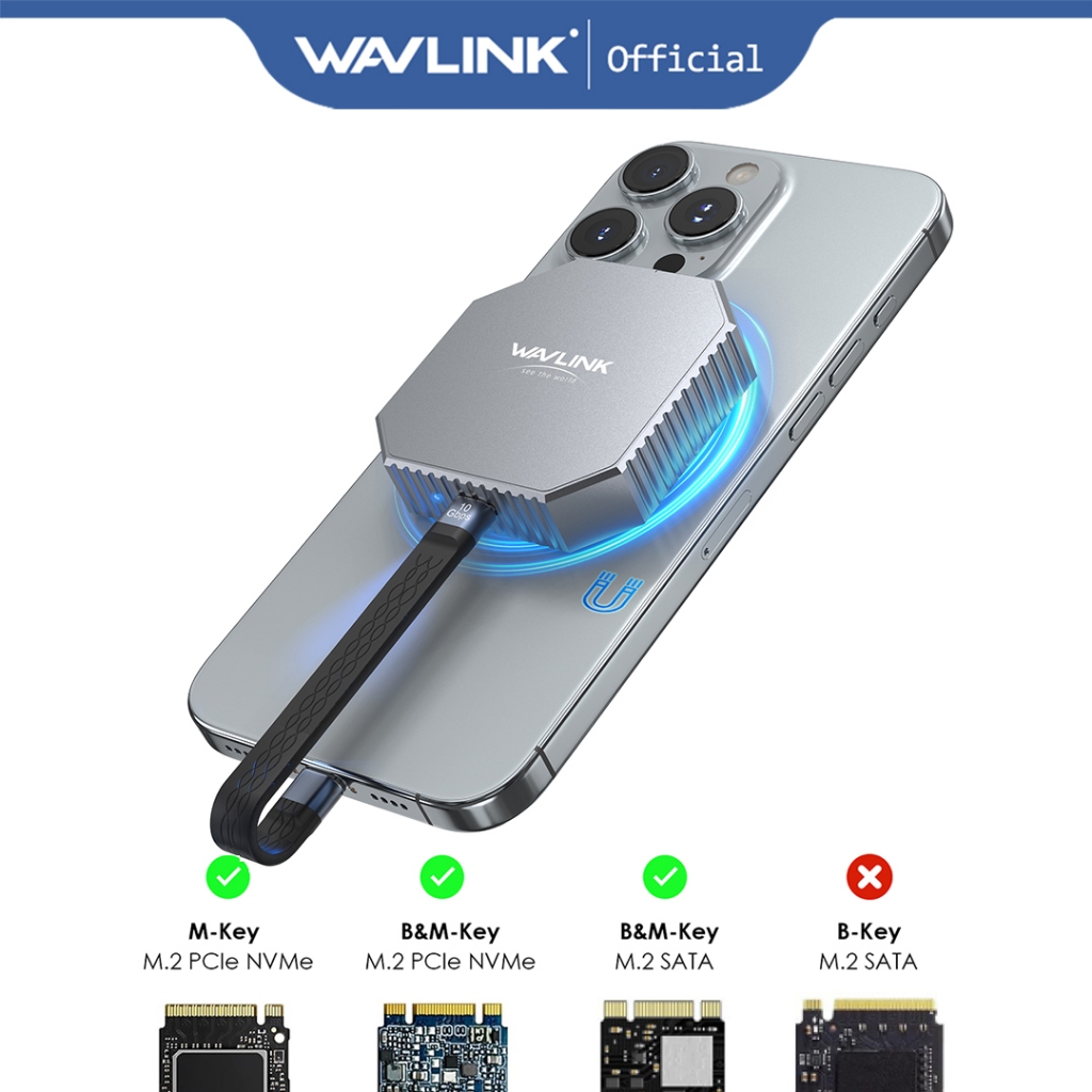 WAVLINK แม่เหล็ก M.2 2230 NVMe/SATA SSD Enclosure, 10Gbps USB C 3.2 Gen2 อะแดปเตอร์, อลูมิเนียมภายนอ