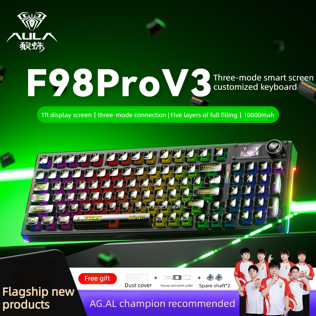 AULA F98Pro V3 คีย์บอร์ดไร้สาย Tri-Mode จอแสดงผล TFT RGB Hot-Swappable Gamer คีย์บอร์ดสําหรับ Office