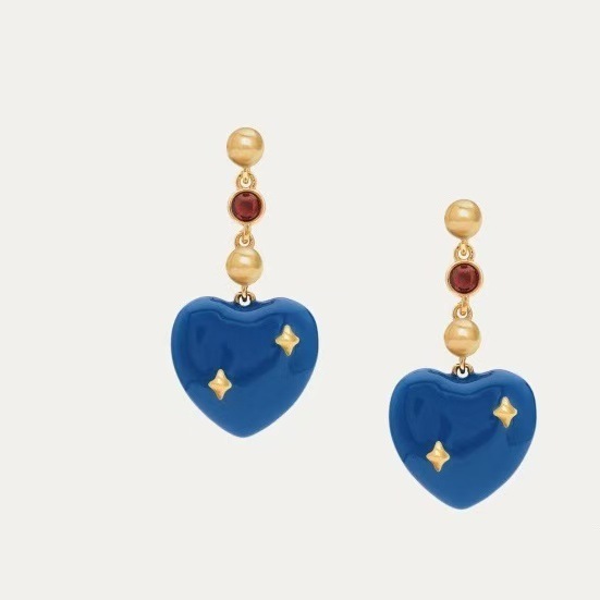 Klein Blue Heart ต่างหู Gold Star จี้คริสตัลสีแดงผู้หญิงแฟชั่นเครื่องประดับปาร์ตี้