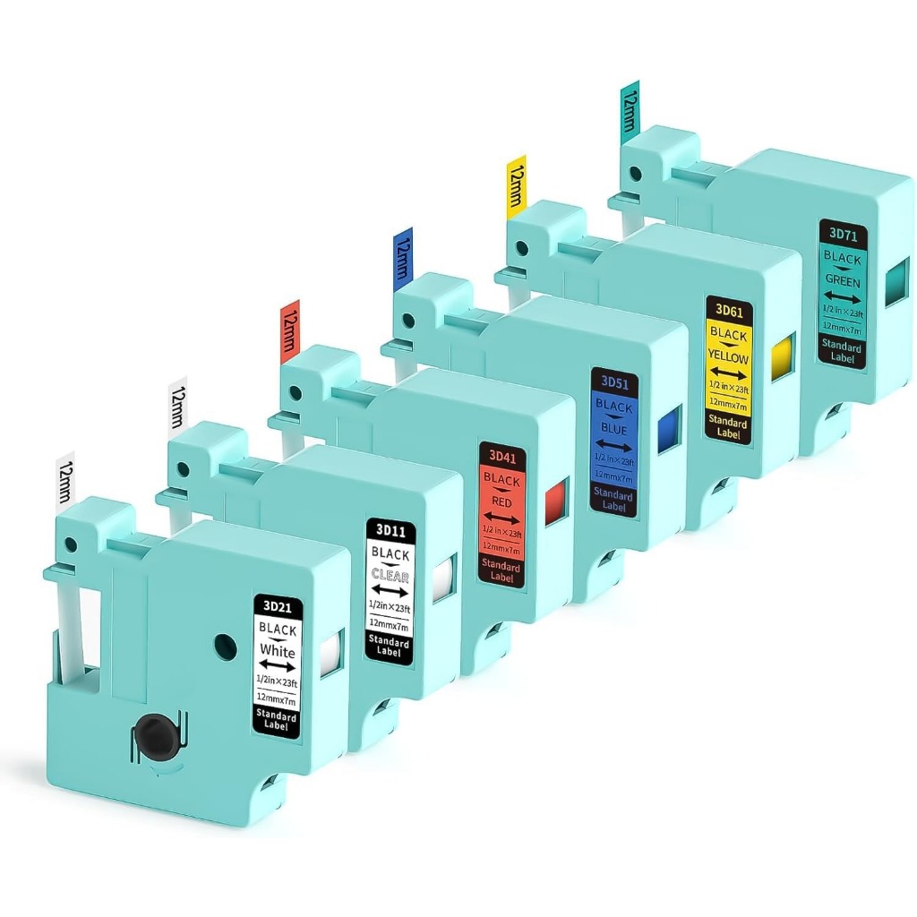 Phomemo 1/3/5 Pack 12mm*4m LM1600 เทปฉลาก 1/2" เครื่องทําฉลากเติมเทปสีสําหรับ LM1600 D1600 Label Man