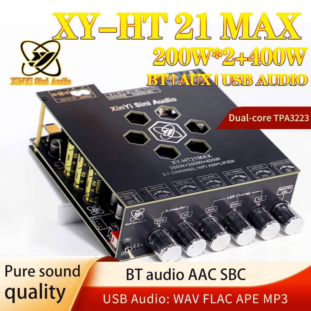 XINYI XY-HT21MAX 2.1 บอร์ดแอมป์บลูทูธ แชนเนล 200Wx2+400W ชิป TPA3223 ปรับเสียงสูง-ต่ำ APP 12-42V DC