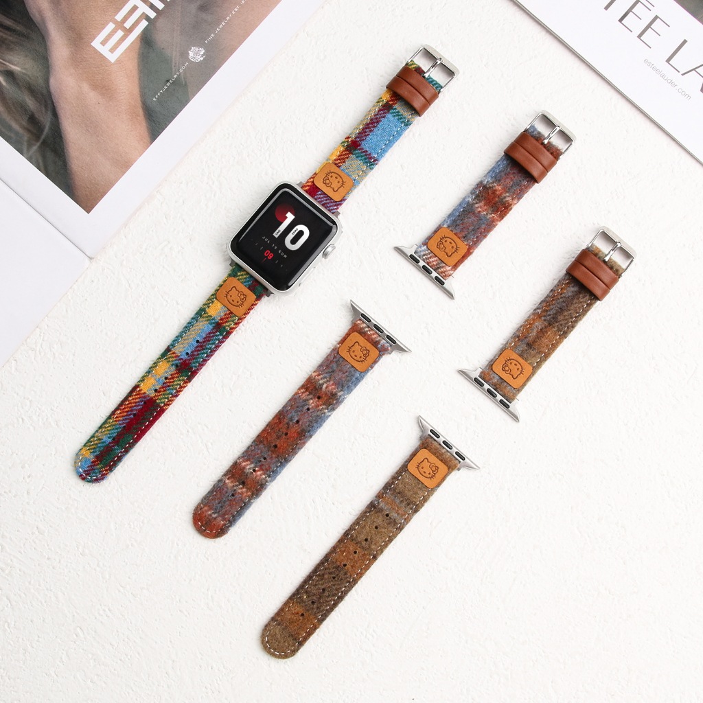 เหมาะสําหรับ Apple Apple Watch Full Range Watch KT Cat Rainbow ผ้าทําด้วยผ้าขนสัตว์สายนาฬิกาของขวัญค