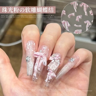 Rou Bao 50 ชิ้นเล็บ Pearlescent Soft แกะสลักโบว์ริบบิ้นเล็บ Art DIY ตกแต่ง