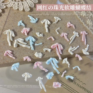 Rou Bao 50 ชิ้นเล็บ Pearlescent Soft แกะสลักโบว์ริบบิ้นเล็บ Art DIY ตกแต่ง