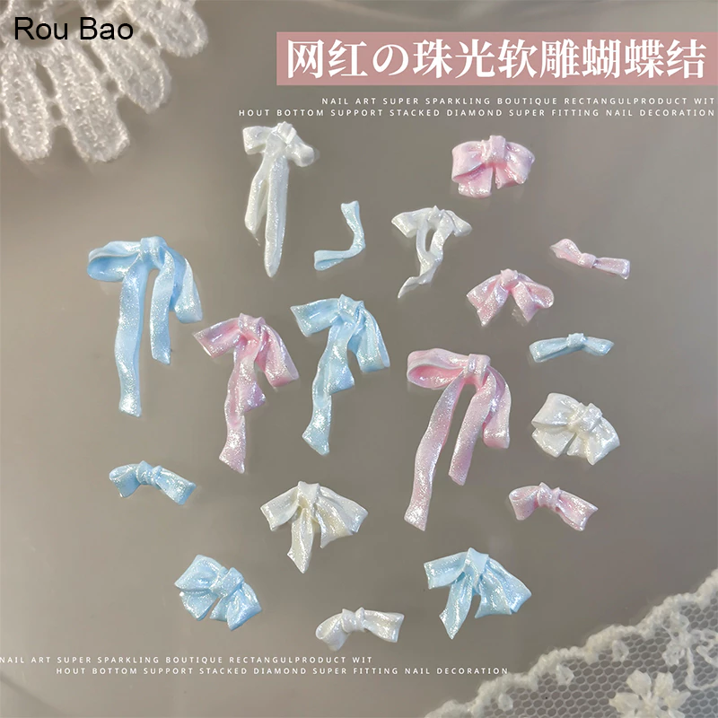 Rou Bao 50 ชิ้นเล็บ Pearlescent Soft แกะสลักโบว์ริบบิ้นเล็บ Art DIY ตกแต่ง