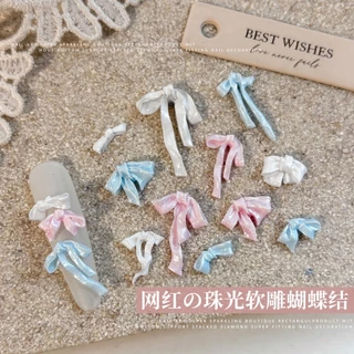 Rou Bao 50 ชิ้นเล็บ Pearlescent Soft แกะสลักโบว์ริบบิ้นเล็บ Art DIY ตกแต่ง