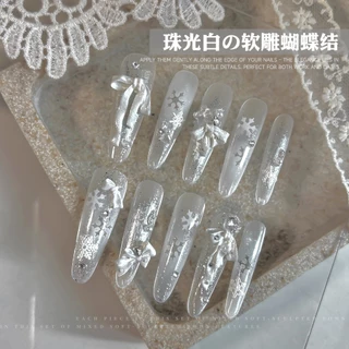 Rou Bao 50 ชิ้นเล็บ Pearlescent Soft แกะสลักโบว์ริบบิ้นเล็บ Art DIY ตกแต่ง