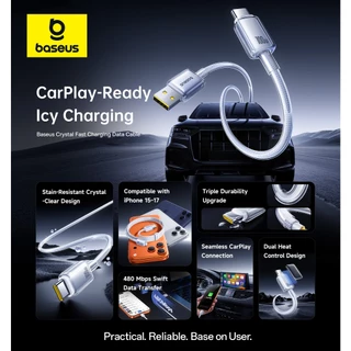 Baseus Crystal 100W/7.5W USB-A ถึง USB-C Fast CHARGING Data CABLE รถชาร์จรองรับทนทานและทําความสะอาดด้วยนวัตกรรมคริสตัล-สายออกแบบที่ชัดเจน