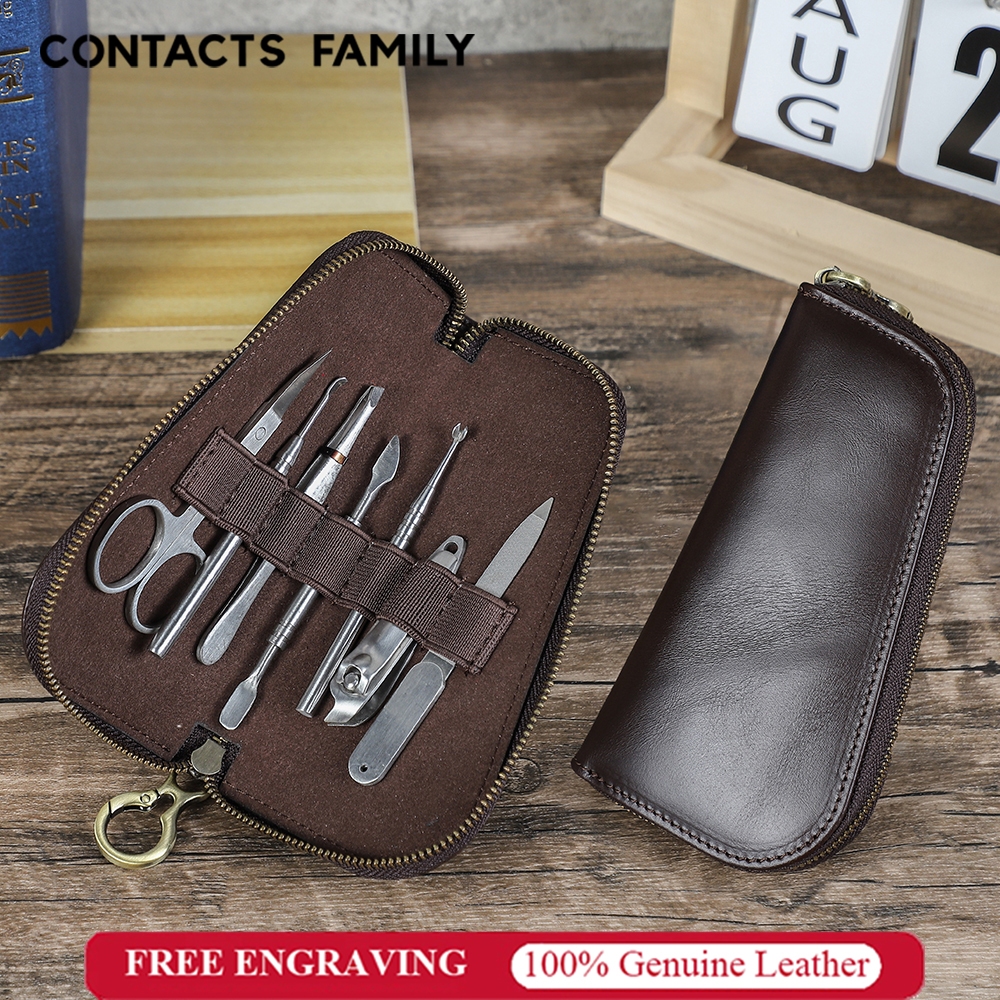 CONTACTS FAMILY เคสชุดแต่งเล็บหนังแท้ - คลิปหนีบเข็มขัดรูปมะม่วงหิมพานต์กระเป๋าเดินทางและเครื่องมือกรูมมิ่ง