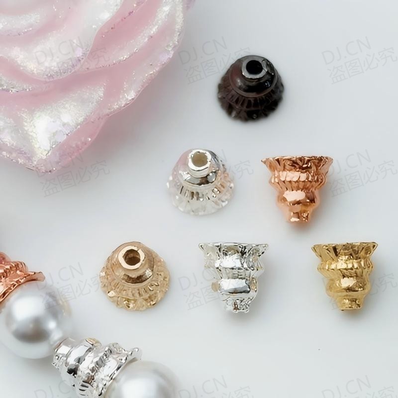 ADJ0036 [สีเดียวกว่า 100 ชิ้นแถม 30 ชิ้น] หมวกดอกไม้เท้าสูงกักขังทอง 14 พัน Receptacle พู่ diy สร้อย