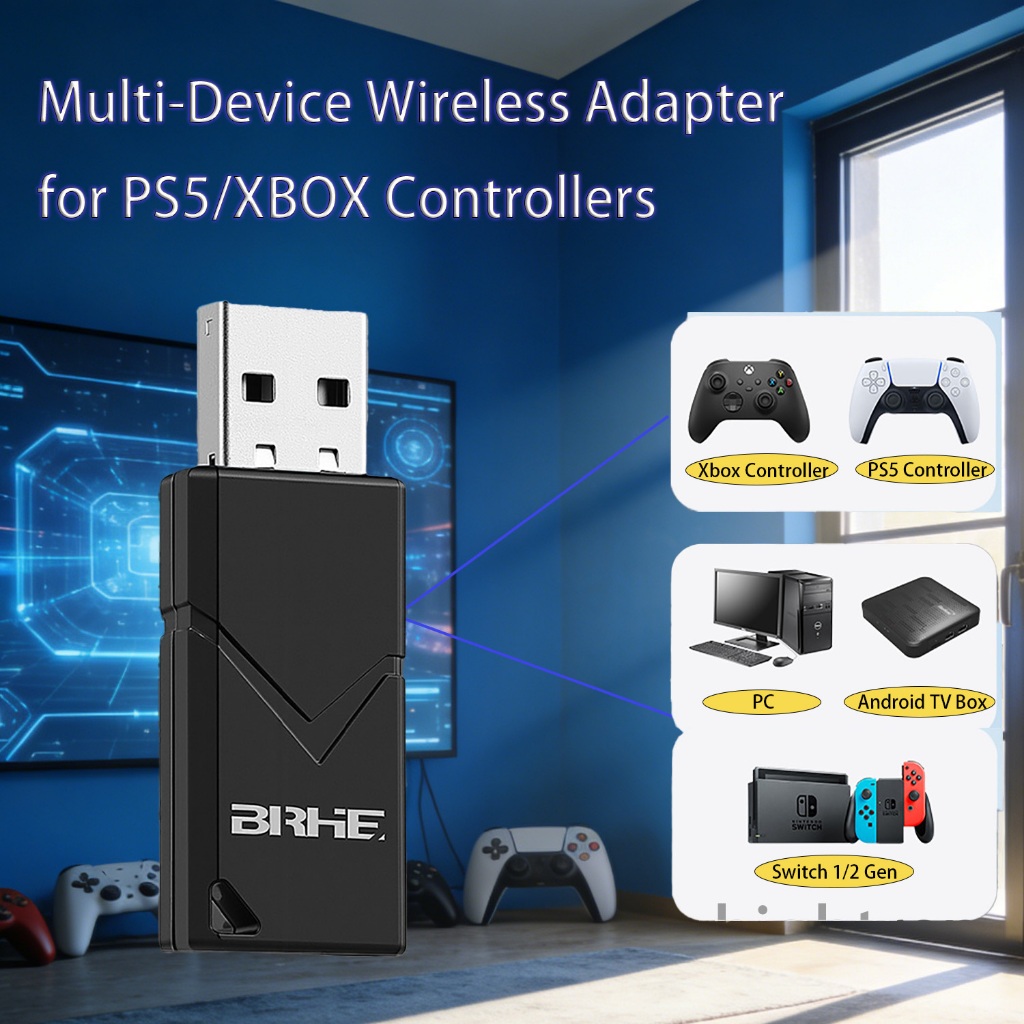 อะแดปเตอร์บลูทูธไร้สายสำหรับ Switch, PS5, PS4, PC และ Xbox – รับสัญญาณได้หลายอุปกรณ์