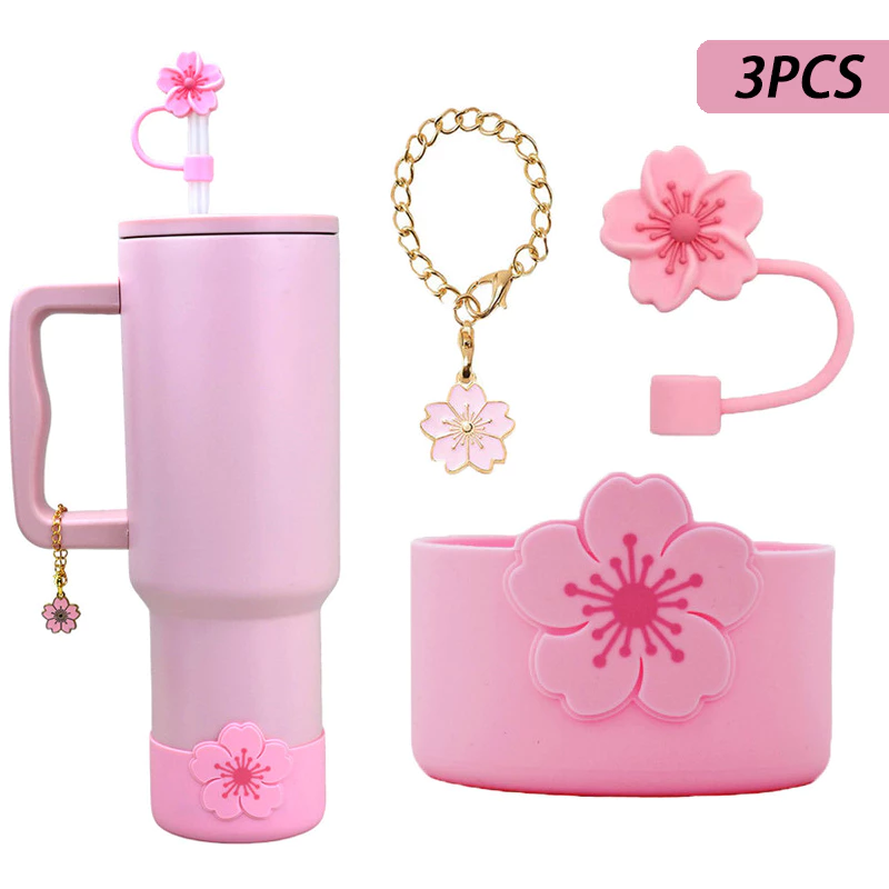 Tumbler Straw Cover & ขวดน้ําซิลิโคน Boot & Tumbler Charm ชุด, Begonia รูปร่างหลอดฝาปิดและ Tumbler Charm จี้ Baofeng