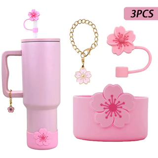 Tumbler Straw Cover & ขวดน้ําซิลิโคน Boot & Tumbler Charm ชุด, Begonia รูปร่างหลอดฝาปิดและ Tumbler Charm จี้ Baofeng
