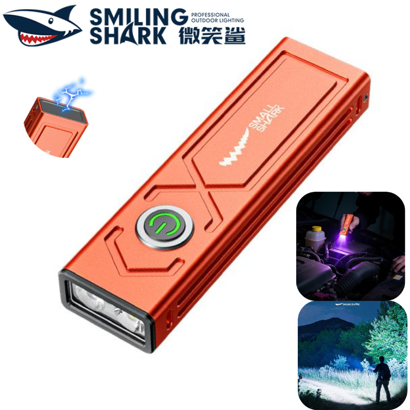 SMILING SHARK T01 ไฟฉาย LED แบบหลายฟังก์ชั่น ส่องสว่างมาก มาพร้อมแม่เหล็ก UV และเลเซอร์ 8 โหมด การชาร์จ Type-C กันน้ำใช้งานนอกบ้านและฉุกเฉิน