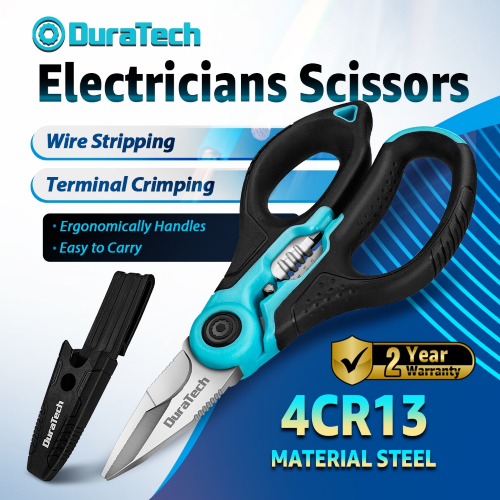 DURATECH กรรไกรช่างไฟฟ้าสแตนเลส 6.5 "/165 มม. กรรไกรช่างไฟฟ้ามืออาชีพพร้อมเครื่องปอกสายไฟ
