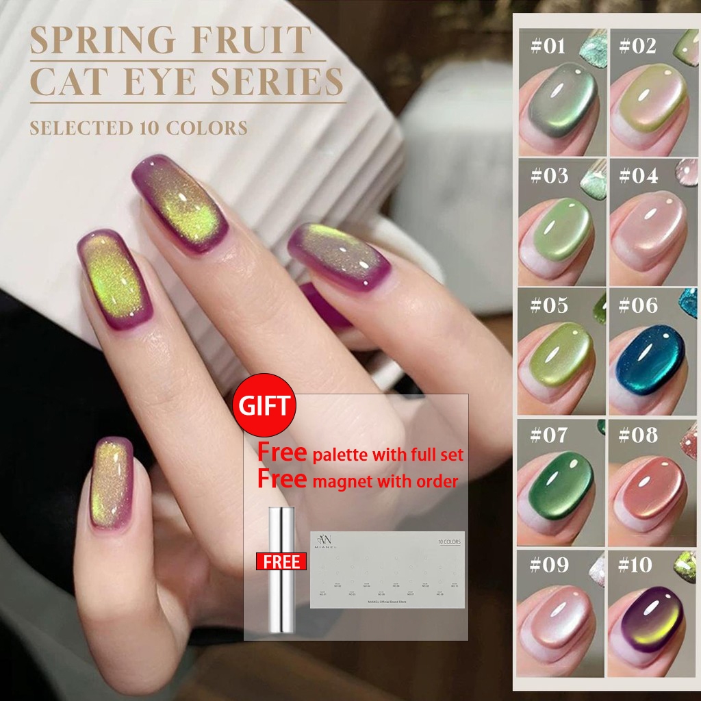 MIANEL สีเขียวองุ่นสีม่วง Guava Cat Eye UV LED Soak Off เล็บเจล 2026 เจลปราศจากแอลกอฮอล์สําหรับร้านทําเล็บใช้ไวท์เทนนิ่งคริสตัลสีม่วงแมวแม่เหล็กเล็บ
