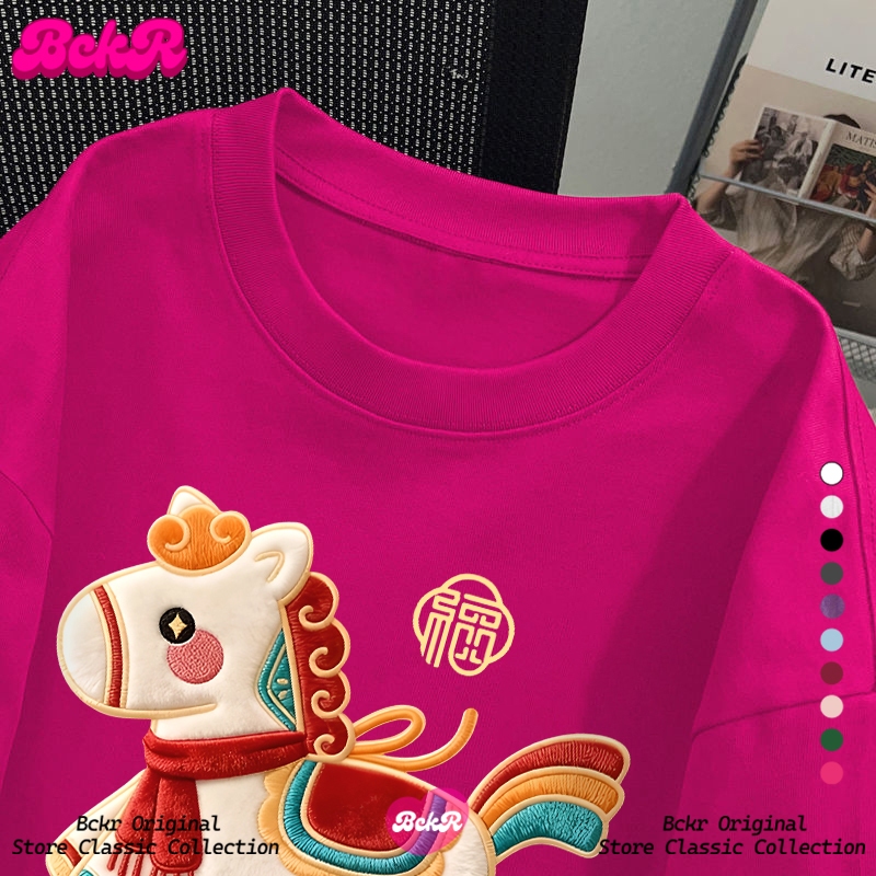 【จัดส่งตลอด 24 ชั่วโมง】🔥BCKR ลายม้าน้อย ลิมิเต็ดปีใหม่ เสื้อผญ เสื่อยืด🐎oversize คอกลม เสื้อYG3763 - รูปที่ 2