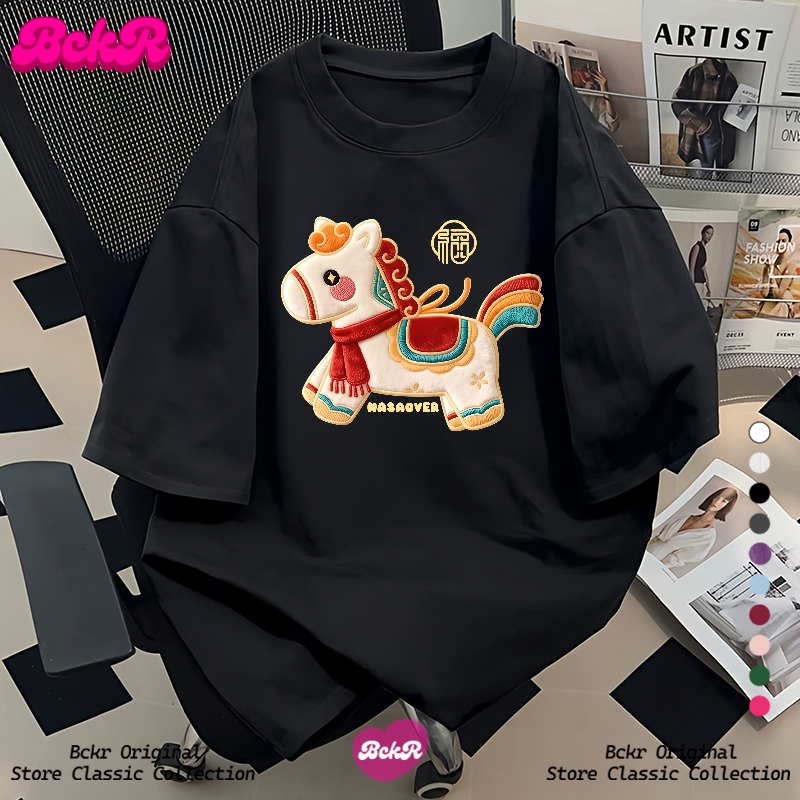 【จัดส่งตลอด 24 ชั่วโมง】🔥BCKR ลายม้าน้อย ลิมิเต็ดปีใหม่ เสื้อผญ เสื่อยืด🐎oversize คอกลม เสื้อYG3763 - รูปที่ 5