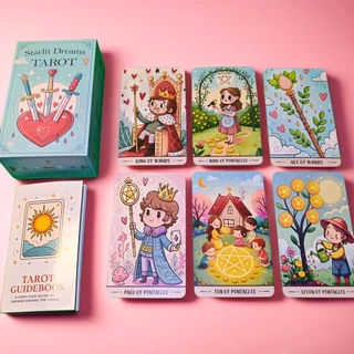 ชุดไพ่ทาโรต์ Starlit Dreams 78 ชิ้น 13x8 ซม. รวมการ์ด Oracle เริ่มต้นและคําแนะนํากระดาษ, แฟนตาซีงานศิลปะการ์ดเกม