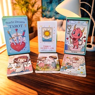 ชุดไพ่ทาโรต์ Starlit Dreams 78 ชิ้น 13x8 ซม. รวมการ์ด Oracle เริ่มต้นและคําแนะนํากระดาษ, แฟนตาซีงานศิลปะการ์ดเกม