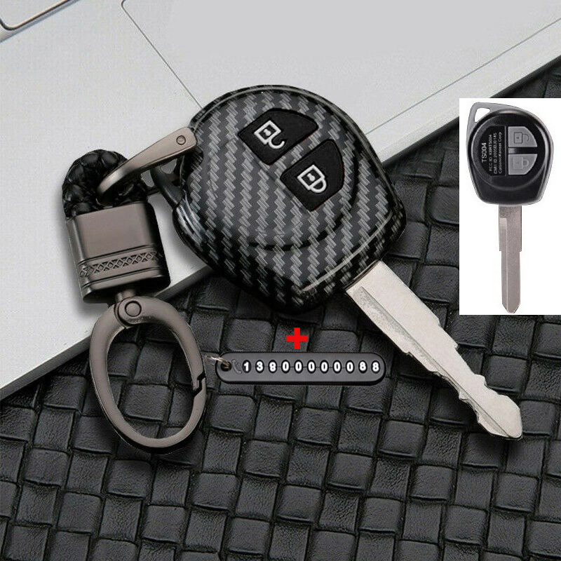 เคสกุญแจรีโมตรถยนต์ คาร์บอนไฟเบอร์ Tpu 2 ปุ่ม อุปกรณ์เสริม สําหรับ Suzuki Grand Vitara Swift Liana SX4 Alto Jimny