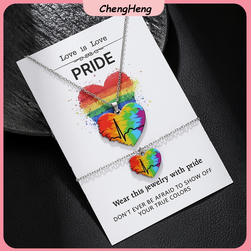 1สร้อยคอและสร้อยข้อมือชุดสีรุ้งหัวใจ EKG องค์ประกอบ Pride เดือนธีมวันหยุดรวมวันหยุด Wishes การ์ดอวยพ