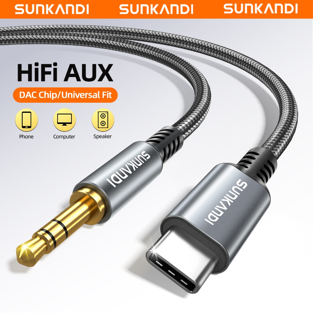SUNKANDI USB C ถึง 3.5 มม.สาย Aux DAC อะแดปเตอร์หูฟัง 18-Strand High-Strength Braided Construction สําหรับ