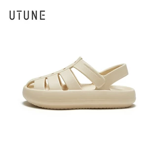 UTUNE รองเท้าแตะผู้หญิง สไตล์โรมันวินเทจ พื้นหนา ระบายอากาศ นุ่มสบาย กันลื่น สีขาว ใส่เดินชายหาด กลางแจ้ง