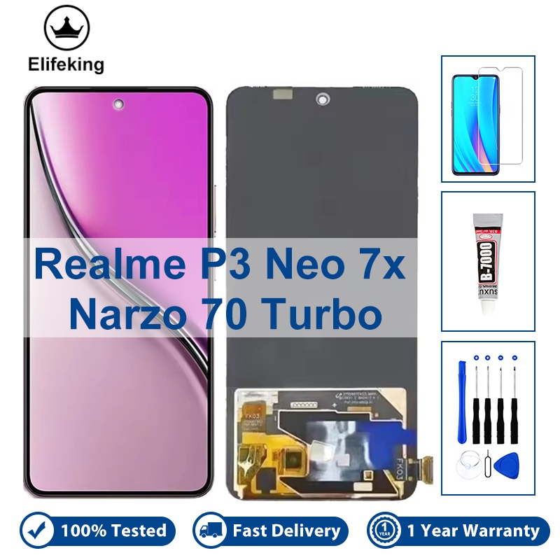 6.67 "จอแสดงผล LCD สําหรับ OPPO Realme P3 Neo7x Narzo 70 Turbo RMX5003 RMX5079 Touch Screen Digitize