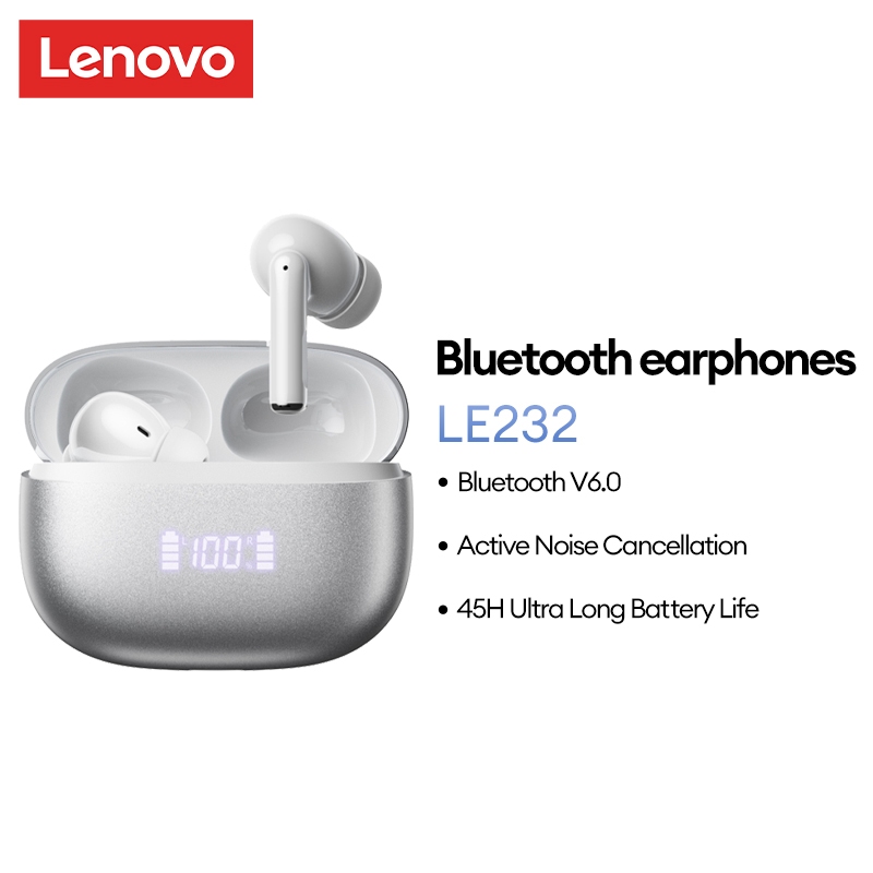 Lenovo LE232 ANC หูฟังบลูทูธไร้สายที่แท้จริงคุณภาพเสียงไฮไฟ LED แบบไดนามิกจอแสดงผลดิจิตอลผล Latency ต่ําพิเศษเสียง Cancelling บลูทูธความละเอียดสูง6.0