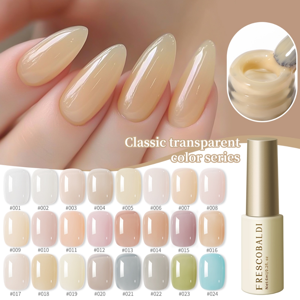 FRESCOBALDI 6ml โปร่งใส Nude Pink Gel ยาทาเล็บ 24 สีเหมาะสําหรับร้านทําเล็บและใช้ทุกวัน