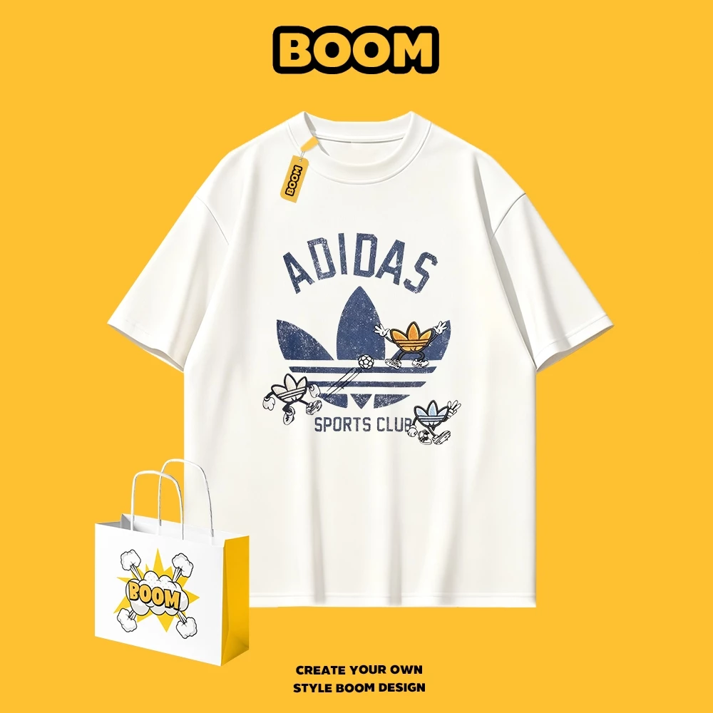 BOOM เสื้อยืดคอกลม ใส่ได้ทั้งชายและหญิง ผลิตจากผ้าคอตตอน 100% Oversize ระบายอากาศดี เหมาะสำหรับเยาวชน