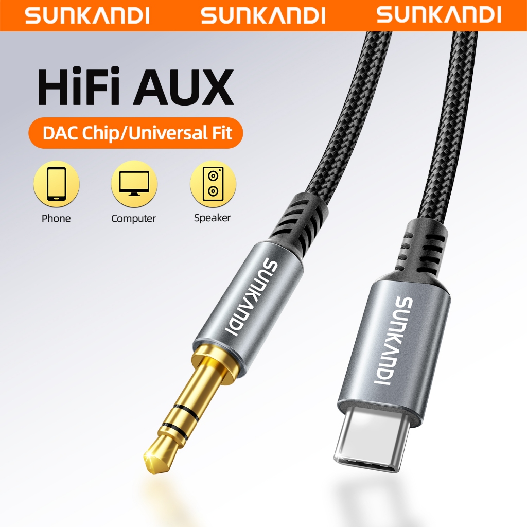 SUNKANDI DAC Type-C ถึง 3.5 มม.สายสัญญาณเสียง Multi-layer Shielding, ปลั๊กเคลือบทองสําหรับลําโพงโทรศัพท์คอมพิวเตอร์