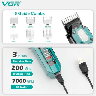 เครื่องตัดผมไฟฟ้า VGR รุ่น V-600/V-900 ตัวเครื่องใส เครื่องตัดผม LED ปรับอัจฉริยะ ชุดดูแลขัดไฟฟ้า