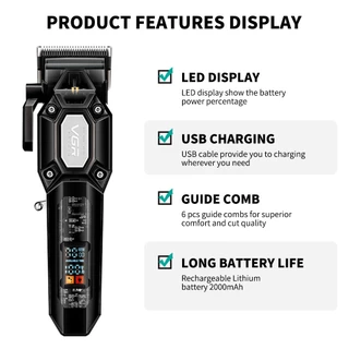 เครื่องตัดผมไฟฟ้า VGR รุ่น V-600/V-900 ตัวเครื่องใส เครื่องตัดผม LED ปรับอัจฉริยะ ชุดดูแลขัดไฟฟ้า
