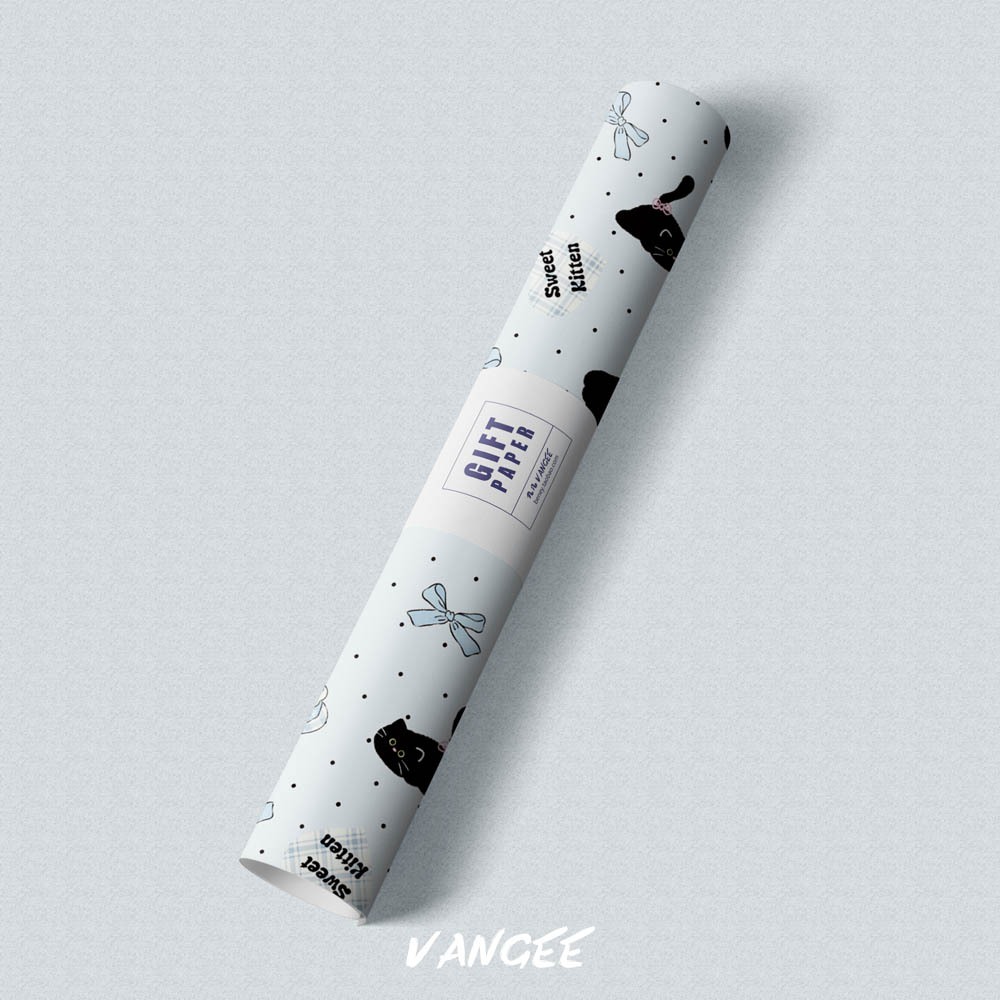 กระดาษห่อของขวัญลายแมวดำจุดโพลกาดอท 50×70ซม. | ดีไซน์ Sweet Kitty พร้อมริบบิ้นสีดำเสริม - รูปที่ 4