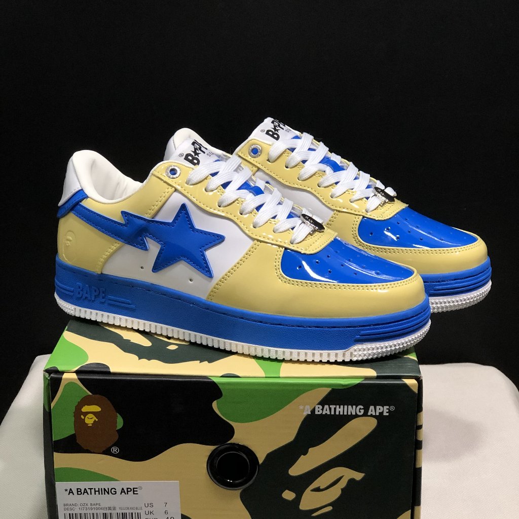 Bape Sta รองเท้าบอร์ดลําลองตัดต่ําที่ทนต่อการสึกหรอและสะดวกสบาย: เหลือง ขาว น้ําเงิน