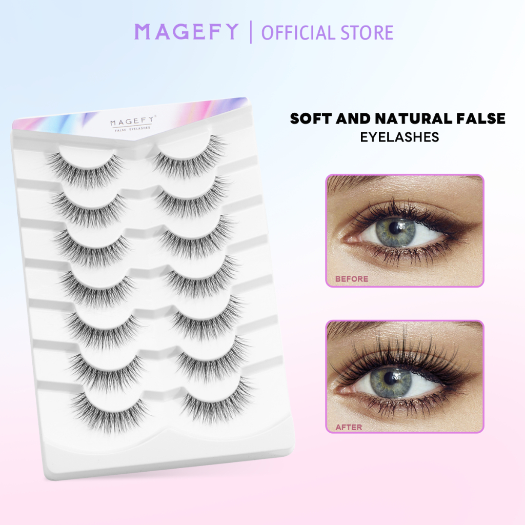 MAGEFY ขนตาปลอมธรรมชาติ 7คู่ ต่อขนตา อุปกรณ์ต่อขนตา ขนตาคุณภาพสูง ธรรมชาติบางและใช้งานง่าย 7308