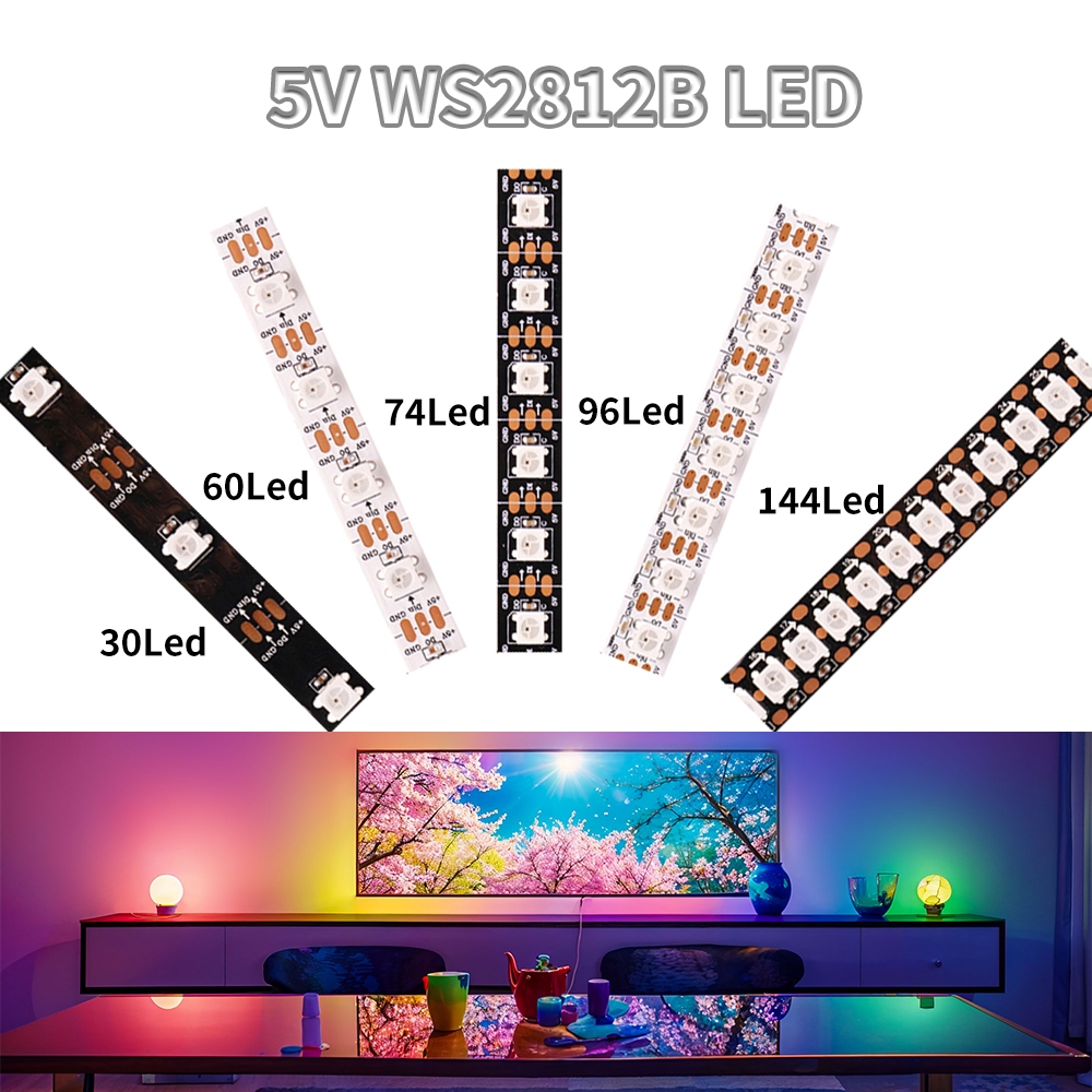 WS2812B WS2812 RGB ไฟ Led Strip 30/60/74/96/144Leds/M แอดเดรสพิกเซลเทปเชือกแสง DC5V