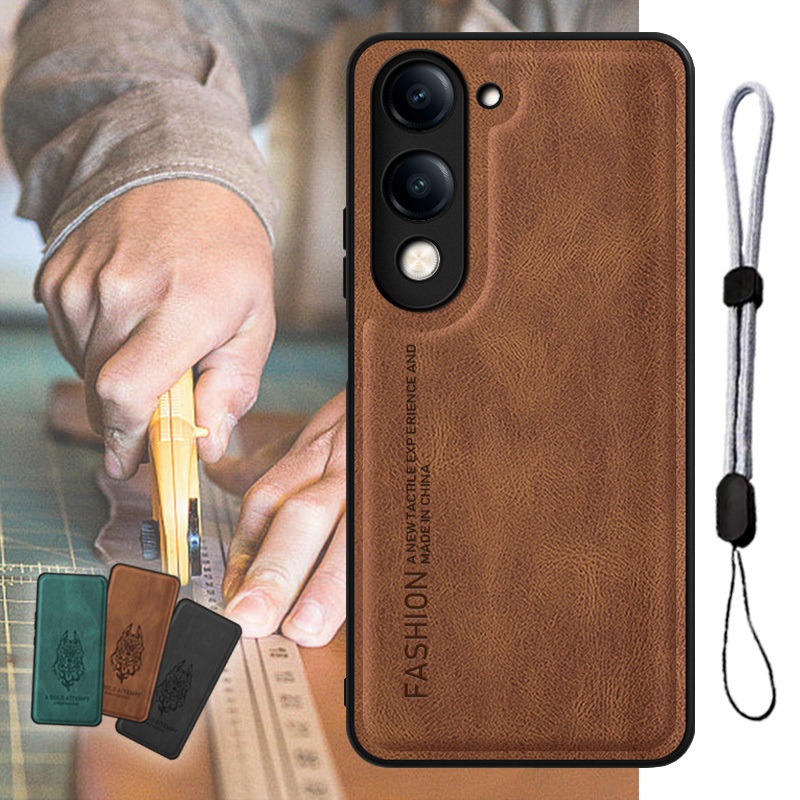 สําหรับเคสหนังหรูหรา VIVO Y04s พร้อมเชือกคล้องโทรศัพท์มือถือแบบปรับได้