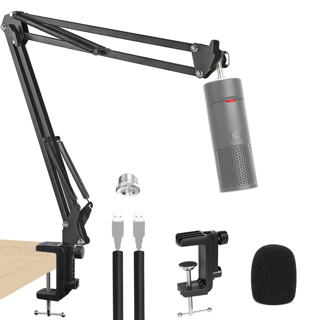 HyperX Solocast 2 แขนไมค์พร้อมกระจกกรองป๊อป - ขาตั้งไมโครโฟนสําหรับเล่นเกมเข้ากันได้กับ SoloCast 2, 