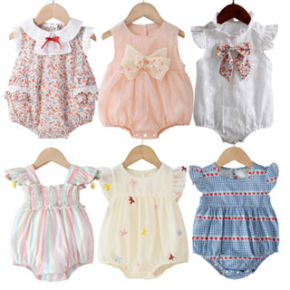 ฤดูร้อน ใหม่ เด็กทารก โบว์ ชุดรอมเปอร์ แขนกุด น่ารัก เสื้อผ้…