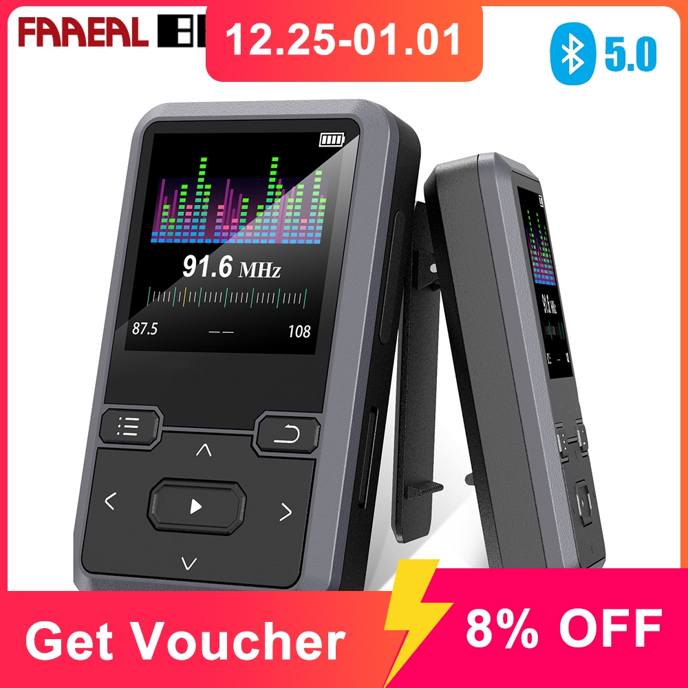 Faaeal BENJIE M10 เครื่องเล่น MP3 บลูทูธ พร้อมคลิปหนีบ รองรับการ์ด SD เครื่องนับก้าว เครื่องเล่นเพลง