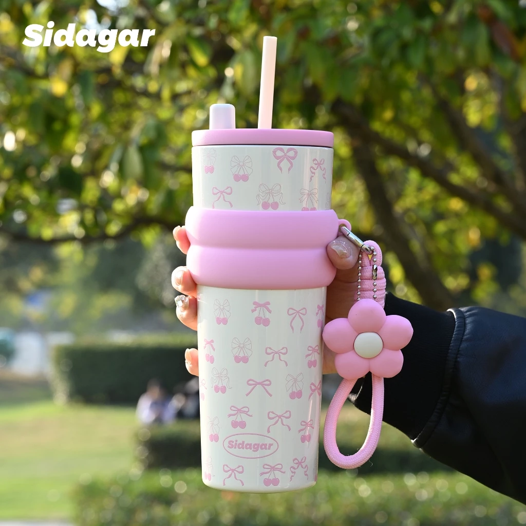 Sidagar (710ml) กระติกน้ำสแตนเลสสองชั้นแบบสุญญากาศ พร้อมหลอดดูดและฝาปิดหลอดป้องกันฝุ่น เก็บความร้อนหรือความเย็นได้นาน thumbnail 10
