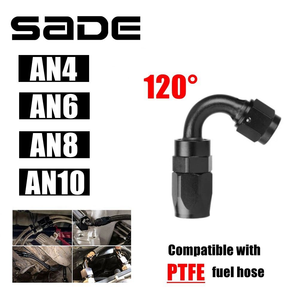 SADE AN4/6/8/10 PTFE 120 องศาหมุนน้ํามันการใช้ท่อ End Fitting Adaptor Kit สีดํา