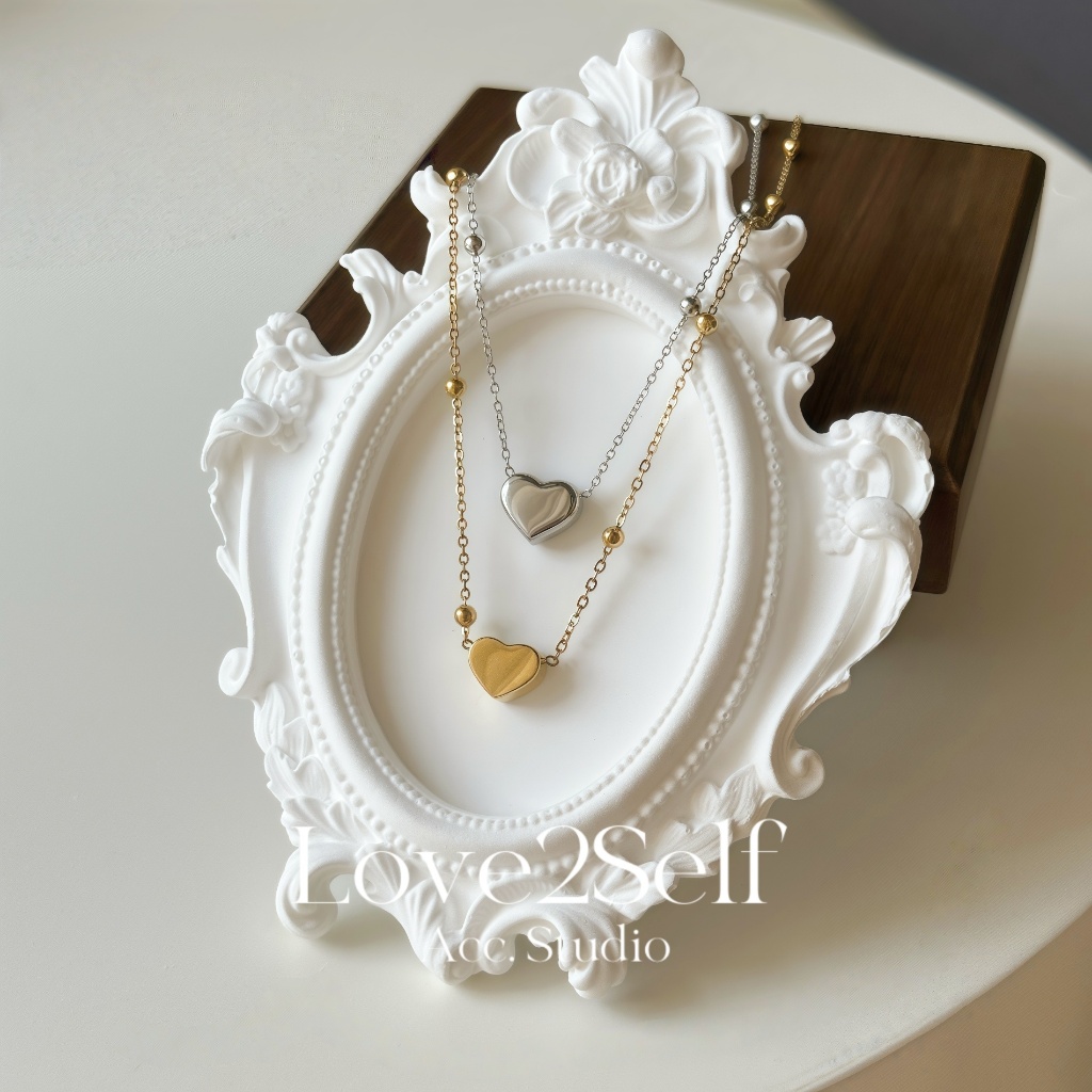 Love2Self X116 Minimalist สแตนเลส 18K ลูกปัดสีทองสร้อยคอหัวใจ Non Tarnish สร้อยคอโซ่