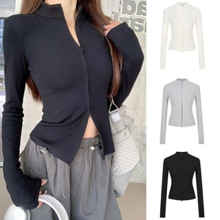 【WJZ】เสื้อยืดแขนยาวสไตล์เกาหลีสำหรับผู้หญิง ออกแบบเรียบหรูมี…