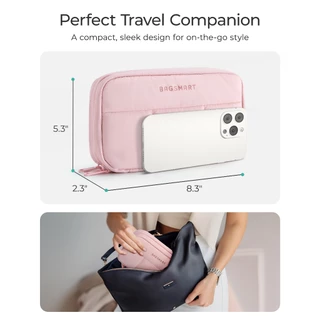 BAGSMART Electronics Organizer Travel Case ที่เก็บสายไฟสําหรับสายชาร์จโทรศัพท์ Compact Tech อุปกรณ์เสริมกระเป๋าสีชมพู
