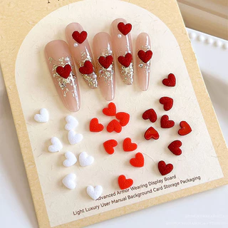Rou Bao 50 ชิ้นเล็บน้ําตาลหัวใจไวน์แดงสีขาวผสมเล็บ Art DIY Charms ตกแต่ง