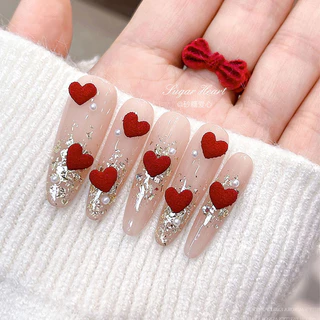 Rou Bao 50 ชิ้นเล็บน้ําตาลหัวใจไวน์แดงสีขาวผสมเล็บ Art DIY Charms ตกแต่ง